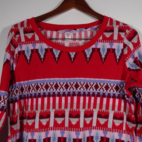 Victoria's Secret Pajama Set 2 Pc Women's Med Thermal Red Aztec Print Christmas - Picture 5 of 12